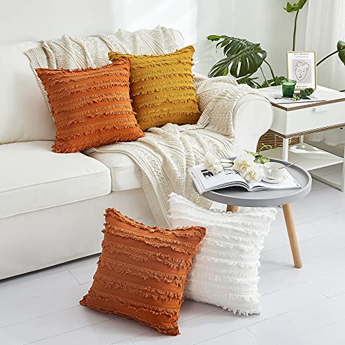 Longhui Bedding Burnt Orange Throw Pillow Covers For Couch Sofa Bed, Cotton Linen Decorative Pillows Cushion Covers, 18 X 18 Inches, Set Of 2, No Inserts #TOP2