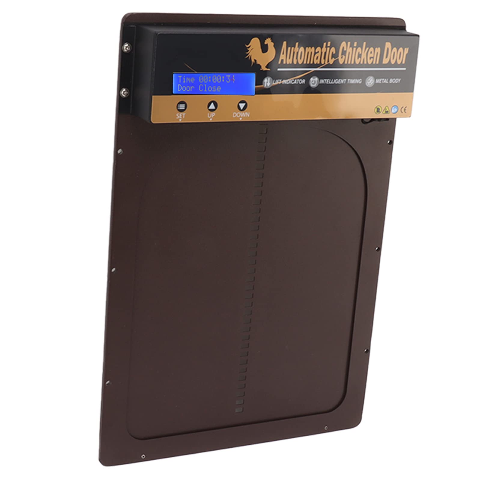 Porta Automatica per pollaio con Timer, Lega di Alluminio, LED, Display HD, Porta Automatica per polli alimentata a Batteria, per Fattoria (Marrone)