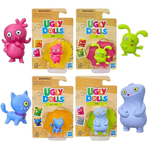 Hasbro Ugly Dolls Collectible 3-5cm Miniature Toy Figures - Pack of 4 - Moxy, Ox, Ugly Dog