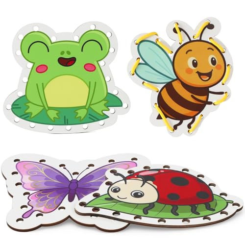 JULEASEL Wooden Lacing Cards, Spring Lacing Cards, Fine Motor Skill, Spring Craft Activity