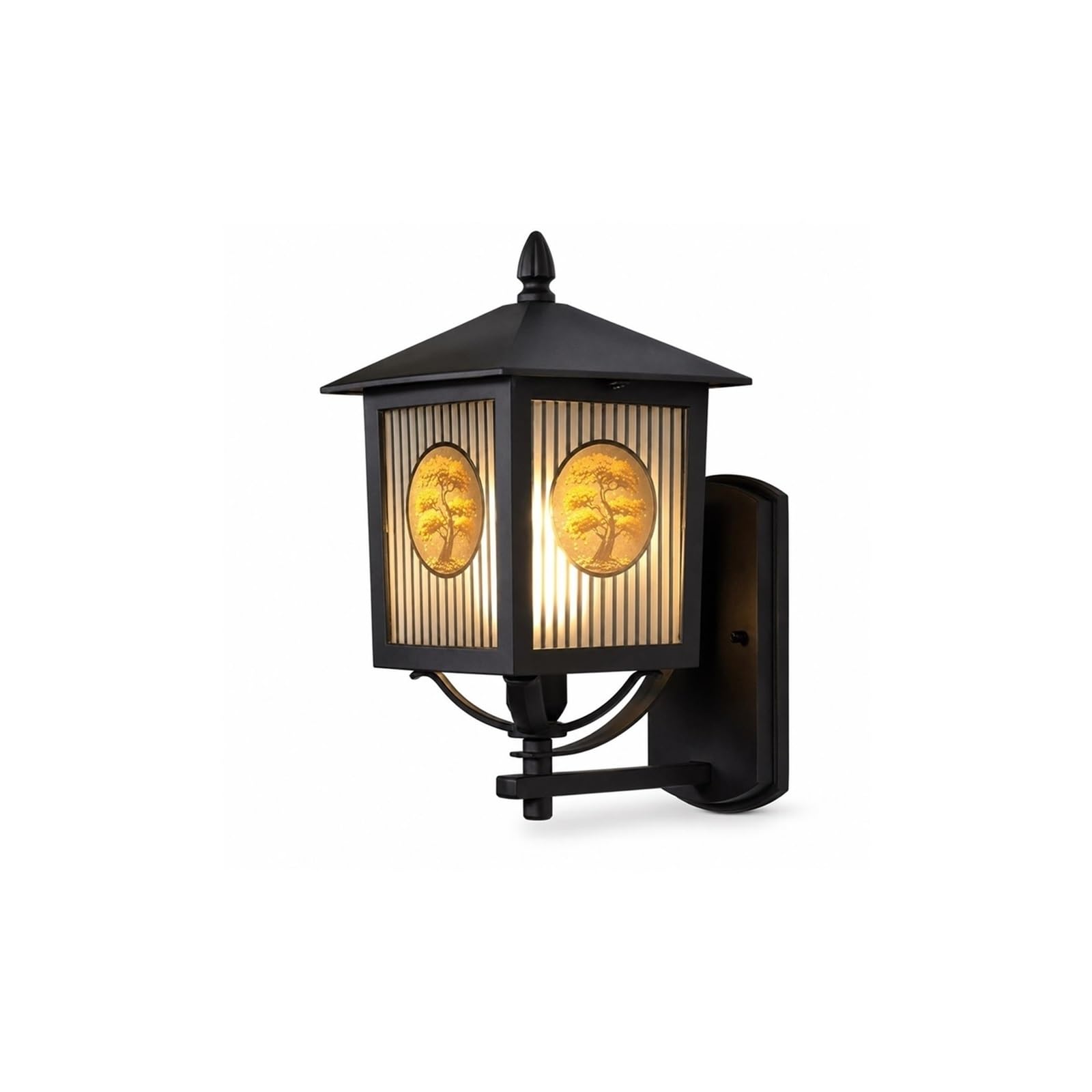 OZBMA Postmodern Outdoor Wall Light, Coffee Brown LED Lantern, Waterproof Die-Cast Aluminum Exterior Sconce with Tree Pattern Glass Shade, Porch Lighting Fixtures for Patio Threshold