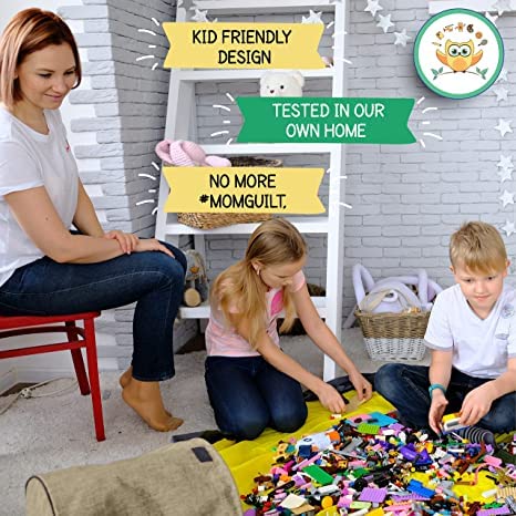 Toy Storage Basket And Play Mat - Building Bricks Toy Storage Organizer - Tidy With Ease - Toy Blocks Mat Storage Bag - Collapsible Xl Kids Canvas Bag/Bin - Drawstring Playmat Boy/Girls-15"X14”(Navy) #TOP2