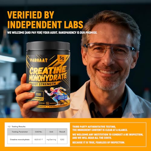 Image of NSF Certified Creatine Gummy - Creatine Monohydrate Gummies 5g for Men & Women - Boost Focus,Strength, and Endurance, Vegan, Gluten-Free, Non-GMO, 2.5 Gram Creatine per Gummy (Orange 90 ct)