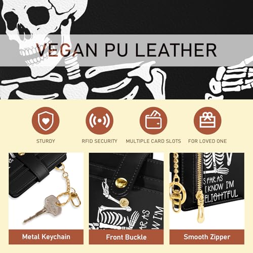 Image of Jogjam Rfid Women Wallet, Small Slim Thin Credit Card Wallet, PU Leather Bifold Cash Wallet, Zipper Coin Pocket & ID Window, Female Ladies Teen Girls Girly Gifts, Funny Skull Skeleton, Modern