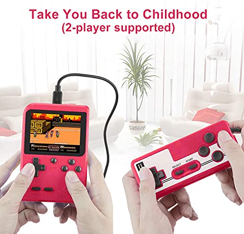 Retro Handheld Game Console, Portable Video Game Console for Children with 400 Classical FC Games 3.0-Inch Screen 1020mAh Rechargeable Battery Support for TV Connection and Two Players (Red) - Thumbnail 2
