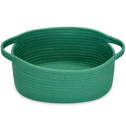 Image of ABenkle Small Basket with Handles, Boho Decorative Rope Woven Dog Cat Toy Storage Bin Shelf Storage Organizer, Easter Christmas Gift Basket, 12 inchx8 inchx5 inch