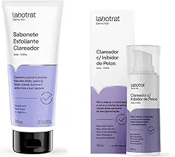 Kit Clareador e Inibidor de Pelos Labotrat Dermo Skin com Sabonete Esfoliante 80ml e Sérum Clareador 30ml Clareia Manchas Reduz Pelos e Foliculite para Axilas e Virilha com Tecnologia Nanotecnológica