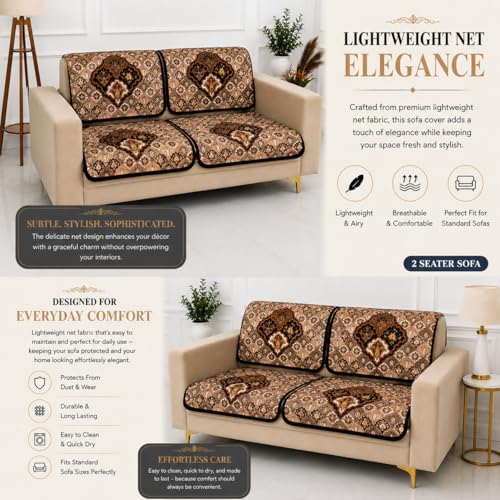 Image of Homerz Premium 'Maharaja Paradise Series' Sofa Cover | Net Fabric Sofa Cover | Washable, Anti-Dust Backed & Wrinkle Resistant Cover (Noor Mahal, 2 Seater, Seat Cover with Backrest)