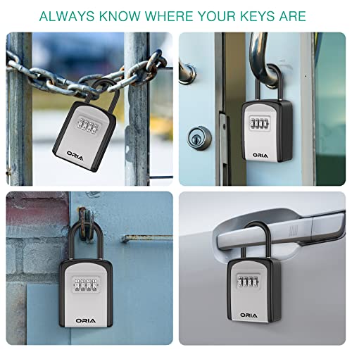 ORIA Key Box Outdoor, Secure Key Storage, Key Safe with Combination, Weatherproof Key Storage Padlock Box with Removable Hook - Image 3