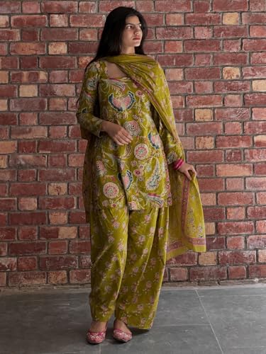 Image of ANNI Designer Farshi Salwar Suit for Women Cotton Printed | Kurta Dupatta Set for Woman | Straight Palazzo Outfit Square Neck Long Sleeve Ethnic Dress Stylish Womens Clothing