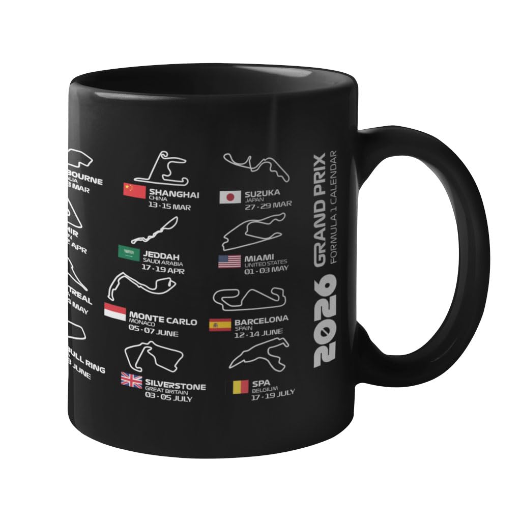 Iconic Coasters 2026 Grand Prix Calendar Formula Race Tracks Mug 2026 Season Circuit Design One Gift
