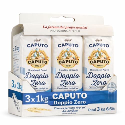 Harina Caputo Doppio Zero Clásica, Origen Italiana, ideal para masas suaves y ligeras, recomendado para panes ligeros y de miga suave y blanca, Tipo Harina 00, Contiene 3 unidades de 1 Kg