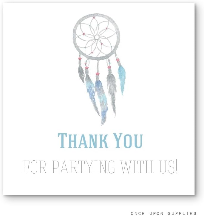 Dreamcatcher and Feathers Party Favor Stickers by Once Upon Supplies, Bohemian Party Cupcake Toppers, Square Shape, 2x2 Inches, 40 Pcs