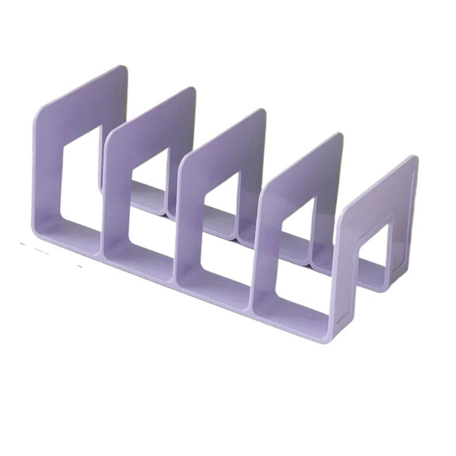 Bookends 4 Grid Bookends Stand Bookshelf Desktop Decor Storage Rack Bookend Book Holder Stationery Office File Organizer(Purple)