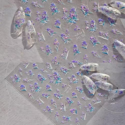 Image of Flower Nail Art Stickers 5D Embossed Colorful Nail Decals for Nails Art Design Self Adhesive Nails Charm Supplies Accessories for Women Manicure DIY Decoration