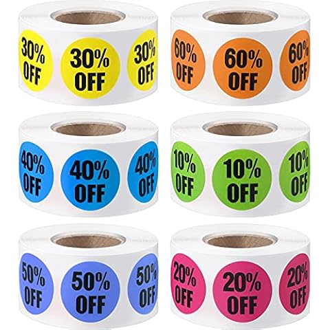 3000 Pieces Percent Sticker 10 to 60 Percent Stickers Labels Adhesive Labels Sale Stickers for Retail Store, 7/8 Inch Circle Price Marker Tag Stickers, 6 Rolls(Chic Style) Cover