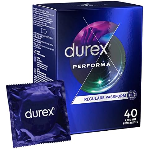 Durex Performa Kondome - Mit 5% benzocainhaltigem Gleitgel zur Desensibilisierung - transparent - länger durchhalten - Großpackung, 40er Pack (1 x 40 Stück) Cover