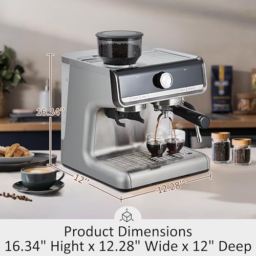 Espresso Machine with Built-In Grinder & Steam Wand, 20 Bar PID-Controlled Semi Automatic Espresso Machine for Latte Cappuccino, 2.8L Large Water Tank, Commercial-Grade Stainless Steel Construction - Image 3