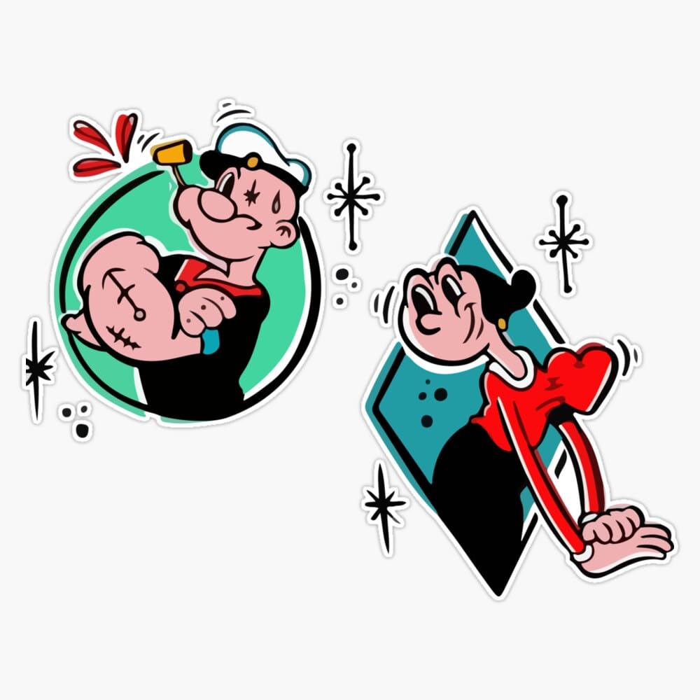 Popeye & Olive Old Cartoon Art Work Sticker Vinyl Waterproof Sticker Decal Car Laptop Wall Window Bumper Sticker 5"