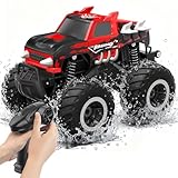 HOMETALL Amphibious Remote Control Car Monster Truck Toys - 1:16 All Terrain RC Trucks High Speed RC Cars with Crashworthy Body,Off- Road Electric Vehicle Kid Toys for Boys and Girls,Age 6+,Red