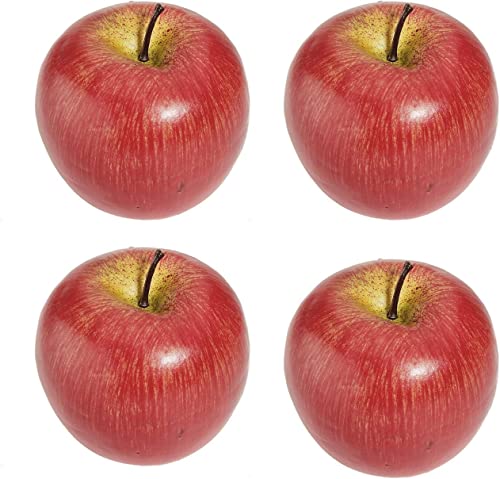 AKORD 4 pcs Artificial Red Apples – Realistic Plastic Fake Fruit Decoration for Home, Kitchen, Parties and Displays