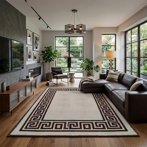Image of Rugs Haven - Elysia Large Area Rug Carpet Washable Non-Slip Soft Modern Indoor Floor Rug for Living Room, Bedroom, Hallway, Lounge (Beige&Brown, 120x170cm)
