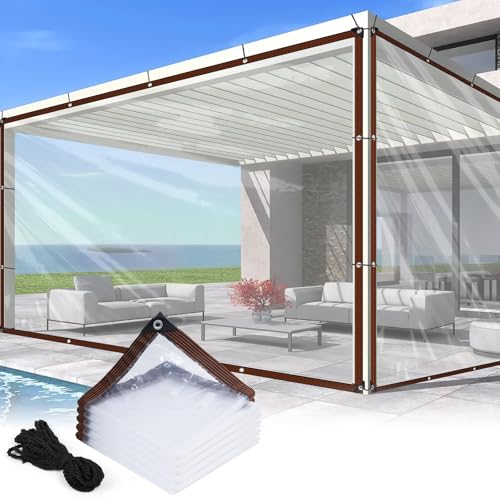 Adiwo Bâche Imperméable Transparente, 3×2M Bâche Étanche Transparente avec Oeillets, Bâche Imperméable en PVC Transparent, avec 6m Corde de Fixation,...