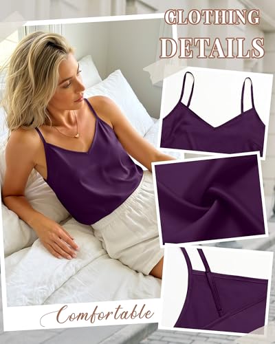 Image of 3 Pack Women's Silk Satin Camisoles V Neck Tank Tops | 95% Polyester, 5% Spandex, Adjustable Spaghetti Strap, Loose Blouse, Daily Wear, Sleeveless, Classic V Neck