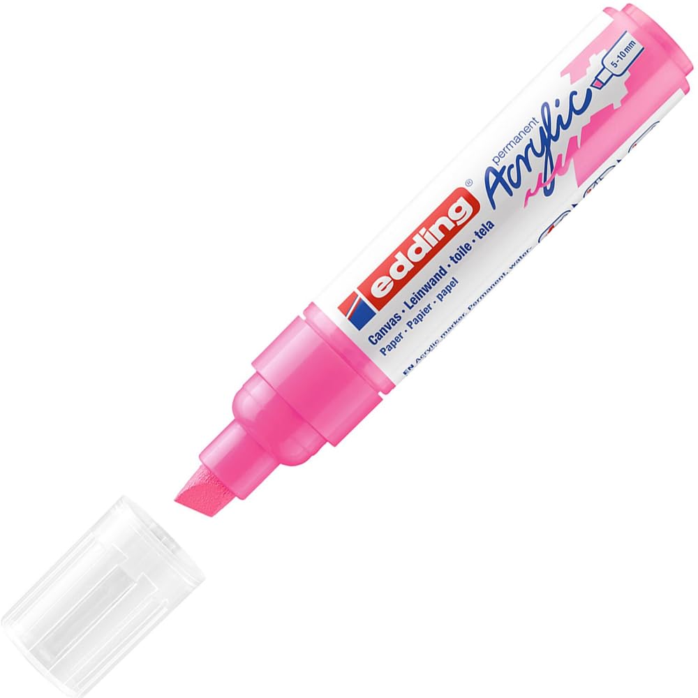 Edding 5000-069 - 1 Broad Line Acrylic Marker - Wide Beveled Tip 5-10mm - Neon Pink