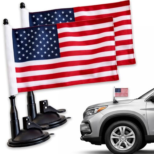 American Flag Suction Cup Car Mount 2 Pack 8x5 Inch Diplomat USA Flags for Sports Cars Parades Festivals Patriotic Celebrations