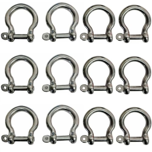 DBMIMPORTERS 12 Pcs 1/4'' Screw Pin Anchor Rigging Bow Shackle Stainless Steel 316 for Marine Boat WLL 300 Lbs