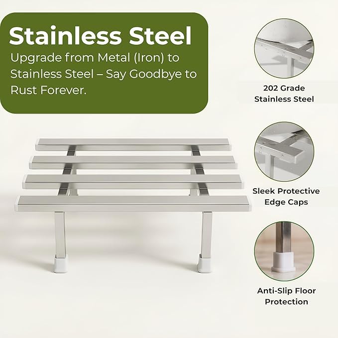 Image of Dolin Decor Stainless Steel Plant Stand Rust Proof Heavy Duty Flower Pot Holder for Indoor Outdoor Balcony Garden - Planter Stand 80kg Capacity (Silver 84, Set of 2)