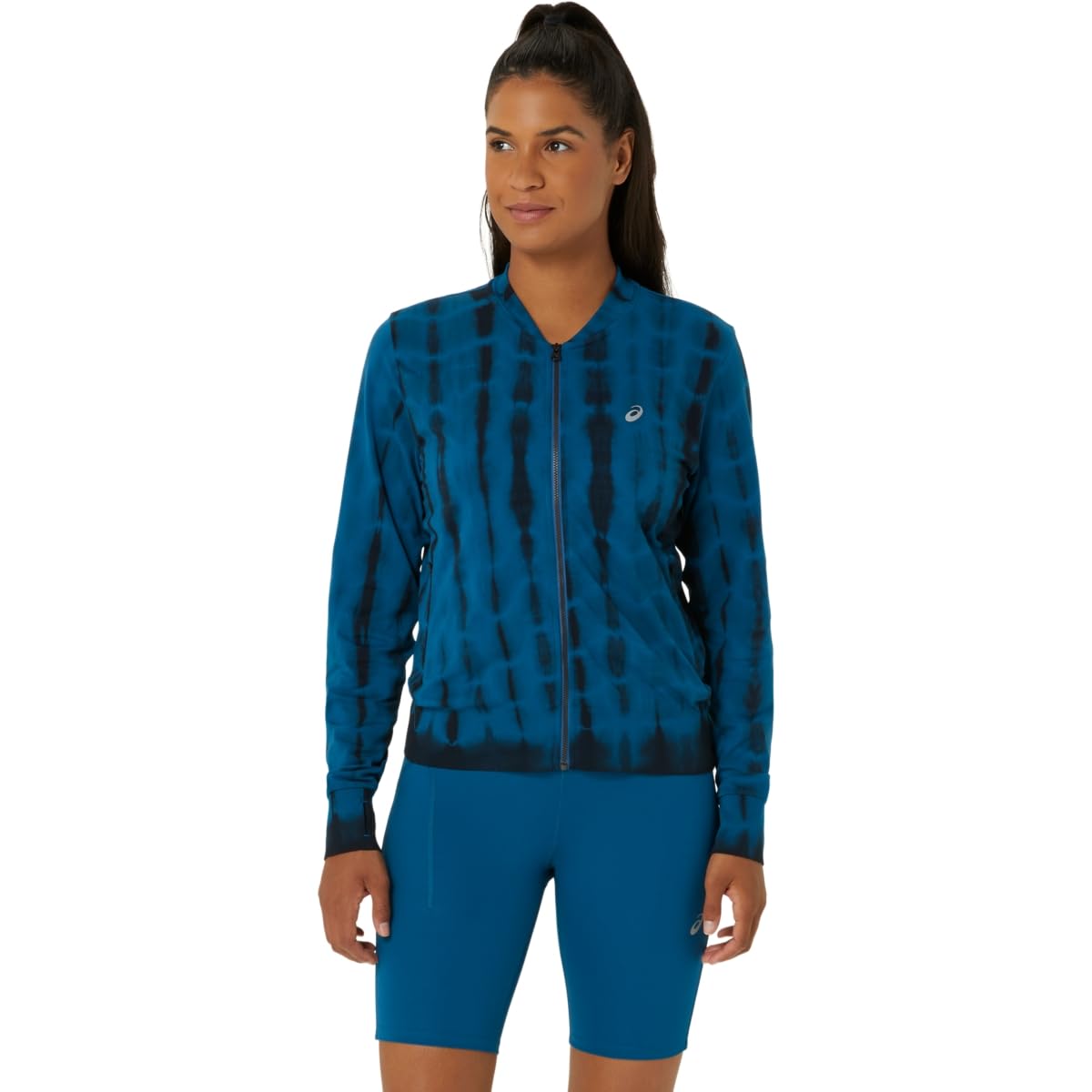 ASICS Women's NAGINO RUN SEAMLESS JACKET Running Apparel, L, RICH NAVY/PERFORMANCE BLACK