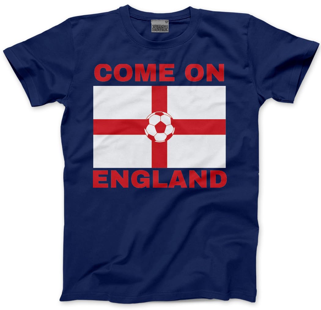 England Top for Kids, Teens and Adults – Come On England Football T-Shirt - World Tournament USA Cup Tee Flag Lions Patriotic Footie Tshirt - L Navy