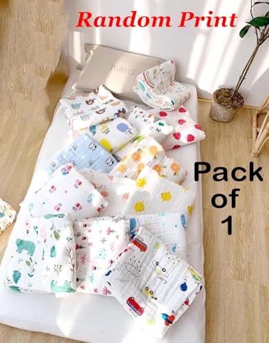 Image of Muslin Cotton Printed Bath Towel for Babies Cotton Super Soft Towels for Newborn Baby Highly Absorbent Bathing Towel,Kids Boys and Girls Size 50 x 100 cm (White Printed (Pack of 1))