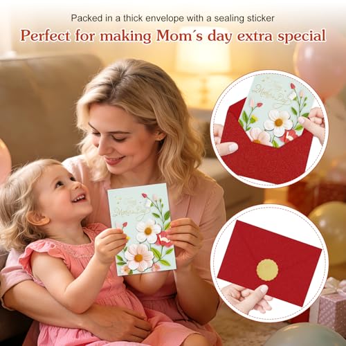 Image of FLYAB Mothers Day Card with Envelope - 5.5 inchx8 inch 3D Flower Golden Foil Design Happy Mothers Day Card Prefect Gifts for New Moms Grandma Wife Sister