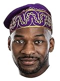 African Purple Kufi Hat with Gold Embroidery