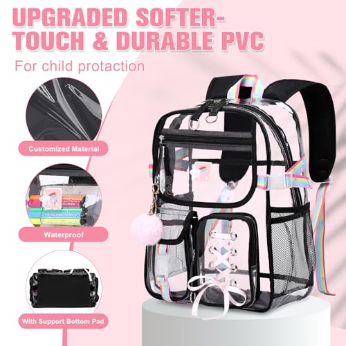 Bevalsa Clear Backpack for Girls, Transparent Backpack with Lunch Bag for Kids Elementary Middle High school Student, Heavy Duty See Through Clear Bookbag Stadium Approved (Black)4