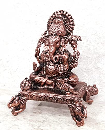 Image of Copper Idols, 2.7 inches, Copper Handmade Ganesh with Peedam, 150Grams, Patina Antique Finish, Pack of 1 Piece