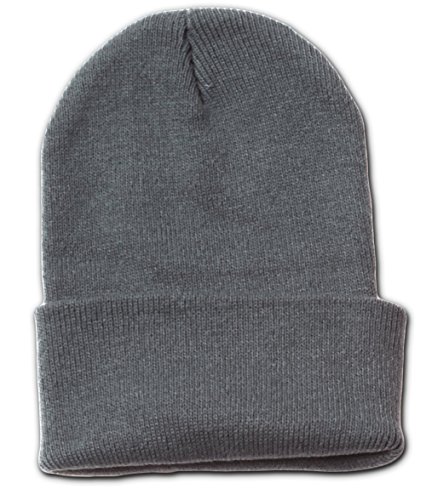 Blank Long Cuff Beanie Cap, Medium Grey