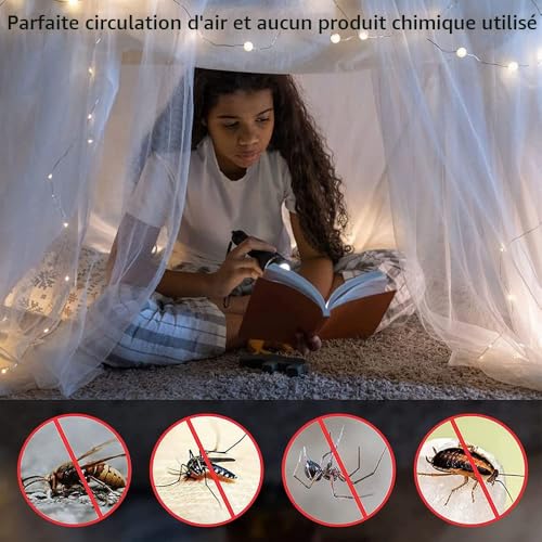 Moustiquaire de lit carré en polyester blanc pour lits simples et doubles