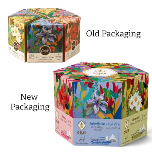 Image of Otler Herbal Tea Sampler - 6 Blends | Hibiscus, Chamomile, Passion Fruit, Berry & More | 30 Herbal Tea Bags (5 Per Blend) | Detox, Relax & Gifting | Caffeine Free | 100g