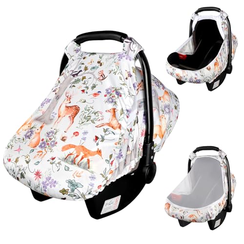 Image of CARUILI Car Seat Cover Baby Girls Boys, Breathable Infant Car Seat Cover for Newborn, Lightweight Carseat Cover Canopy with Mesh Window, Aniaml