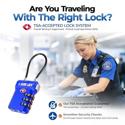 Image of SURE LOCK TSA Compatible Travel Luggage Locks, Inspection Indicator, Easy Read Dials (Sky Blue 2 Pack)