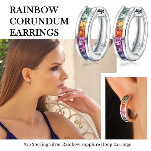 925 Sterling Silver Small Hoop Earrings for Women Girls Colorful Gemstone Emerald CZ Rose Gold Huggie Hoop Earrings3