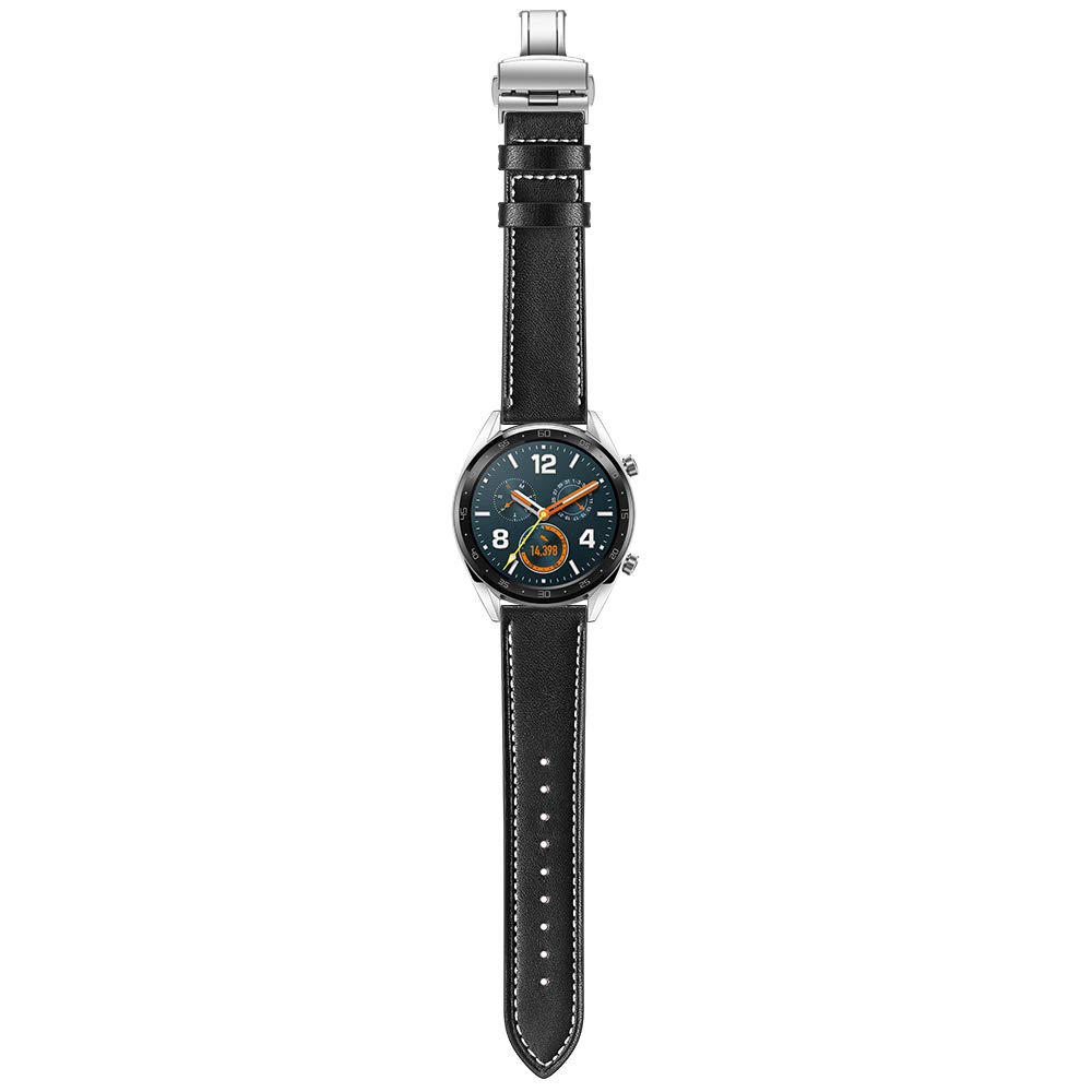 AISPORTS Compatible avec Samsung Galaxy Watch 46mm Bracelet en Cuir, 22mm en Cuir Souple Respirant Sport Bracelet en métal Boucle Papillon Bracelet de Rechange pour Samsung Galaxy Watch 3 45mm/S3