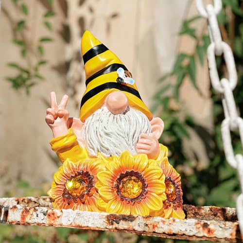 Joint Honglin JHG2023 Garden Gnome Sculptures & Statues Resin Summer Bee Gnome With Sunflower, Outdoor Funny Gnome Decoration Solar Light Gnome Gifts thumb #5
