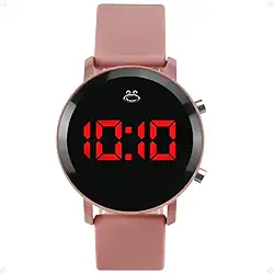 Orizom - Relógio Digital Feminino Redondo Aço Inoxidável Led Rosa Modo Silicone Casual + Caixa Premium