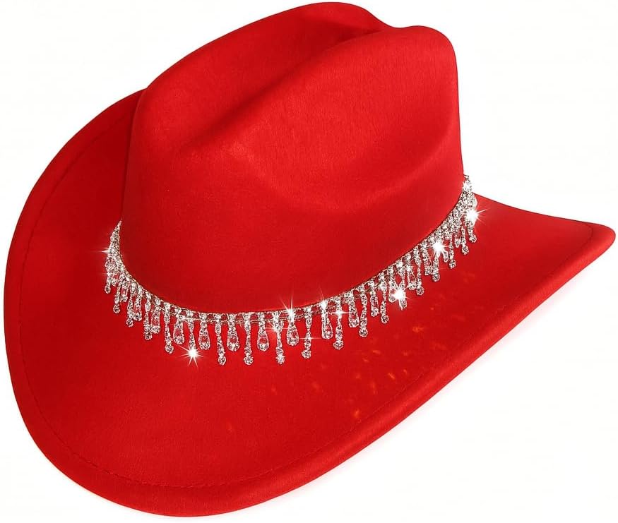 Western Womens Rhinestone Cowboy Cowgirl Hat Wide Brim Diamond Bling Cowgirl Hat for Women - Image 2