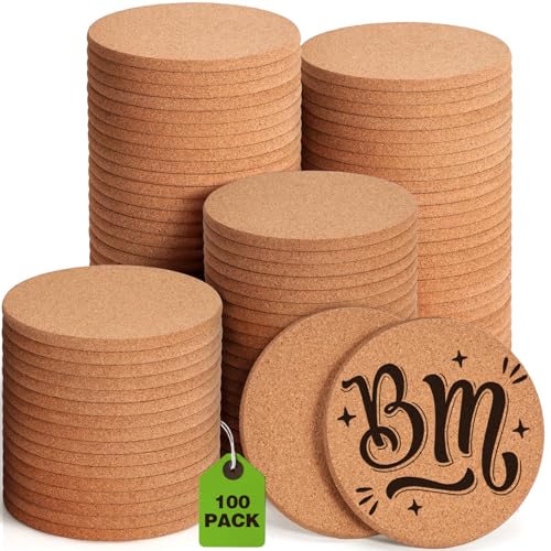 100 PCS Cork Coasters for Laser Engraving Thick Absorbent Blank Coasters